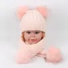 8styles Baby Winter Beanies Scarf Set Pom Pom Knit Hats Scarves Girls Solid Fur Skull Caps Wraps Double Ball Wool Cap Neckerchief FFA3159-1