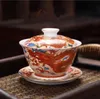 Jingdezhen Frangı renk çay bardağı kapak kase ev mavi ve beyaz porselen Sancai fincan Çinli el yapımı çay Kung fu 150ml kase