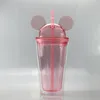 8colors 15oz Acrylic tumbler with dome lid plus straw double Wall Clear Plastic Tumblers with Mouse Ear Reusable cute drink cup1531242