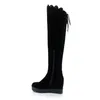 Größe 33 bis 42 43 schwarze Spitze High Heel unsichtbare Keilschuhe Overknee Oberschenkel hohe Stiefel sexy Winter Designer Booties Tradingbear