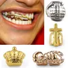 18k gouden enkele tanden grillz braces Punk Hip Hop Crown Cross Gun Dental Mouth Vampire Fang Grills Tooth Cap Cosplay Play Party Rapper Body Sieraden Geschenken Groothandel