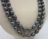 10-12MM South Sea black pearl necklace 35 "925 yellow silver gold brooch