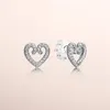 نساء أصيلة 925 Silver Love Heart Stud أقراط لباندورا CZ Diamond Wedding Jewern