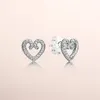 Women's Authentic 925 Silver Love Heart Stud Earrings for Pandora CZ Diamond Wedding Jewelry Earring with Original box Set