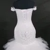 2022 New Off The Ramię Syrenka Smoking Wedding Beadings Ruffles Lace Up Powrót Real Zdjęcia Custom Made Plus Size Bride African Suknia Ślubna