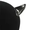 100% ullkvinnor svart Fedora hatt med kedja Lady Devil Horns Cute Cat Ear Animal Bowler Lovely Baseball Cap