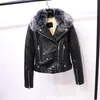 Kobiety Grube Faux Lamb Wool Winter Skórzana Kurtka Nowy Z Długim Rękawem Slim Z Faux Futro Krótkie Płaszcze Ladies Biker Moto Kurtki