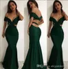 Verde sexy escuro barato simples sereia longa vestidos de baile fora de ombro mangas curtas