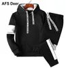 Grosso Fleece Mens Tracksuit com capuz ginásio 2 peça conjunto homens tops e calças hip hop moletom sportwear terno terno vestido masculino natal