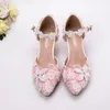 Bridesmaid New Design Pink Lace White Sewed Pearls Flowers Sweety Style Handmade 5cm Heels Bride Dress Shoes Custom