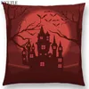 Coussin/oreiller décoratif Happy Halloween Nuit effrayante Maison hantée Château de vampire Lune Chauve-souris Citrouille Arbre sombre Belle housse de coussin Nice C