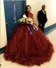 2024 Nieuwe aankomst Bury Quinceanera Ball Jurk Dresses Juwelnek Cap Mouwen Lace Appliques kralen Puffy TuLle Party Prom avondjurken 403