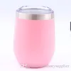 Vacío huevo taza del vino de cristal del vaso de 12 oz de doble pared con aislamiento de oro rosa rosa claro Mint Blue Coral acero inoxidable Copa de café