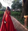 2020 Nowe Czerwone Suknie Wieczorowe z Cape Train Koronki Cekiny Klejnot Neck Syrenka Prom Dress Afryki Czarne Dziewczyny Formalne okazja Suknie