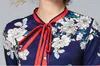 Luxury Vintage Bow Tie Neck Printed Dress 2022 Women's Fashion Button Front Floral Dresses Summer Autumn Office Ladies Elegant Slim Empire Waist A-Line Party Frock