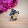 Moda-Amazing Goldfish design anel hiperbólico jóias arma preta água melão pedra marrom Irrecgular grandes anéis grandes