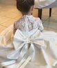 2021 Princesse Satin Fleur Fille Robes Dentelle Demi Manches Jewel Cou Enfants Filles Fête D'anniversaire Robe Bébé Infant Première Communion Robe AL3748