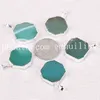 10Pcs 20-30mm Small Octagon Shape Silver Plated Edge Green Agate Pendant Charm Lucky Natural Brazillian Agate Slice Gemstone Jewelry Pendant