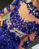 Royal Blue Flower Girl Dresses For Weddings High Neck Crystal Beaded Illusion Long Sleeves Little Kids Baby Gowns First Communion 237S