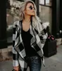 Kvinnor Cape Kvinnor Oregelbunden rutig Cardigan Loose Sweater Jackrock Toppar Outwear Long Sleeveve