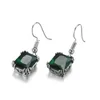 Europe popular LuckyShine Lovely Square Shaped Green Quartz Gems Silver Plated Green Zircon Hook Charm Earrings For Women Free shippng