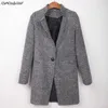 Manteau 여자 V 넥 코트 캐주얼 격자 무늬 팜므 Hiver 여성 재킷 새로운 울 코트 Manteau 팜므 하나의 버튼 포켓