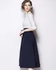 summer crew neck slim fit sweater top+Pleated skirt knee-length 1/2 sleeve runway dresses