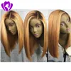 13x4 Ombre Hellbraune kurze Bob-Spitze-Front-Synthetik-Perücken für schwarze Frauen, brasilianisches glattes Haar, gerade Spitze-Front-Perücke