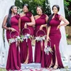 Plus Size African Mermaid Bridesmaid Dresses Long 2021 One Shoulder Flower Satin Maid of Honor Gowns Sexig Split Wedding Guest Dress Al6369