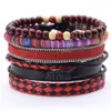 5 PCSSet Handgjorda Weave Charm Wrap Men Armband Femme Homme Manliga smycken Pulseras pärlor Läderarmband för kvinnor Bangles9746450