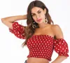 2019 donne Polka Dots manica corta Carino Garm esterna superiore bluse di chiffon camicia femminile estate spalle delle donne