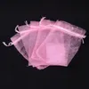 100 sztuk 7x9 9x12 10x15 13x18cm Pink Organza Prezent Wrap Torby Biżuteria Opakowania Wedding Party Decoration Drawni Prezent Wouch 55