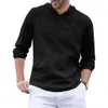 Camiseta de verano para Hombre, ropa de calle Retro de algodón y lino con capucha y bolsillo, camiseta de manga larga para Hombre, Camisetas para Hombre de talla grande M-3XL