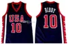 # 10 Mike Bibby Team América Azul Branco Branco Retro Clássico Basquete Jersey Mens Costume Número Personalizado e Nome Jerseys