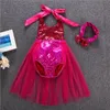 Zeemeermin Badmode Kinderkleding Baby Designer One-Pieces Bikini Girl Pailletten Badpak Hoofdband Kant Tutu Jurken Badpak Beachwear DYP369