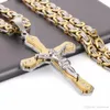 Mode kristen jesus kors kristall hängsmycke halsband länk 6mm bredd 55cm längd byzantinsk platt kedja rostfritt stål män smycken np789
