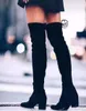 2022 stivali al ginocchio autunno inverno nero marrone nudo testa tonda tacco spesso piatto lungo elastico donna donna stivale alto al ginocchio caldo moda barile stretch SW5050