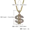 Hip Hop Iced Out Solid Back Money Dollar Sign Gold Silver Plated Necklace Pendant with Rope Chain