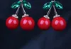 Wholesale-Frozen Cherry Dangleイヤリング素敵な赤いフルーツ耳スタッドクリスタルラインストーンファッションチャームイヤリング12ペア/ロットE85