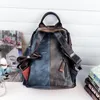 Anti-diefstal echt leer vintage rugzak vrouwen retro chic patchwork dagelijkse knapzak vrouwelijk natuurlijk leer vrouwelijk packsack2289