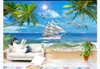 Aangepaste 3D Zijde Foto Muurschilderingen Wallpaper Smooth Sailing Coconut Tree Zeegezicht Landschap Schilderij TV achtergrond Muurdocument voor 3D