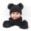 8styles Baby Winter Beanies Scarf Set Pom Pom Knit Hats Scarves Girls Solid Fur Skull Caps Wraps Double Ball Wool Cap Neckerchief FFA3159-1