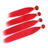 Capelli umani vergini indiani lisci setosi 4 Bundles Tessiture colorate rosse con chiusura superiore Pezzo di chiusura in pizzo 4x4 rosso puro con trame di capelli