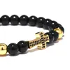 Moda 6mm Black Obisidian Stone Luxury Cyrkonia Classic Cross Design Beads Bransle for Men and Women Yoga Jewelry Prezent Hurtownie