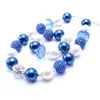 Navy Blue Color Necklace&Bracelet Headband 3PCS Set Birthday Party Gift Toddlers Girls Bubblegum Baby Kids Chunky Necklace Jewelry