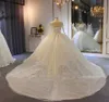 Spakly Shinning Sequins Ball Gown Wedding Dresses Sheer Neck Long Sleeve Lace-up Backless Wedding Dress Floor Length Bridal Gown