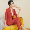 Trajes de mujer Blazers Blazers Ladies Naranja Red Mujeres Chaquetas Medio Manga Abrigo Femenino Elegante Formal Oficina Trabajo Trabajo Ropa Estilo