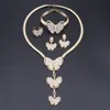 Set di gioielli con perline africane Accessori da sposa Set di anelli per orecchini con collana di farfalle da sposa in cristallo per le donne