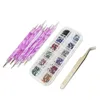 Nail Art Manicure Tools Kit 3 pcs / set 12colors Nail Rhinestones Nails Dotting pen with Tweezers for Nail Art Decorations