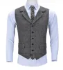 Hommes affaires gilet Boutique laine Plaid coupe ajustée chevrons gris coton costume gilet gilet pour mariage formel garçons d'honneur